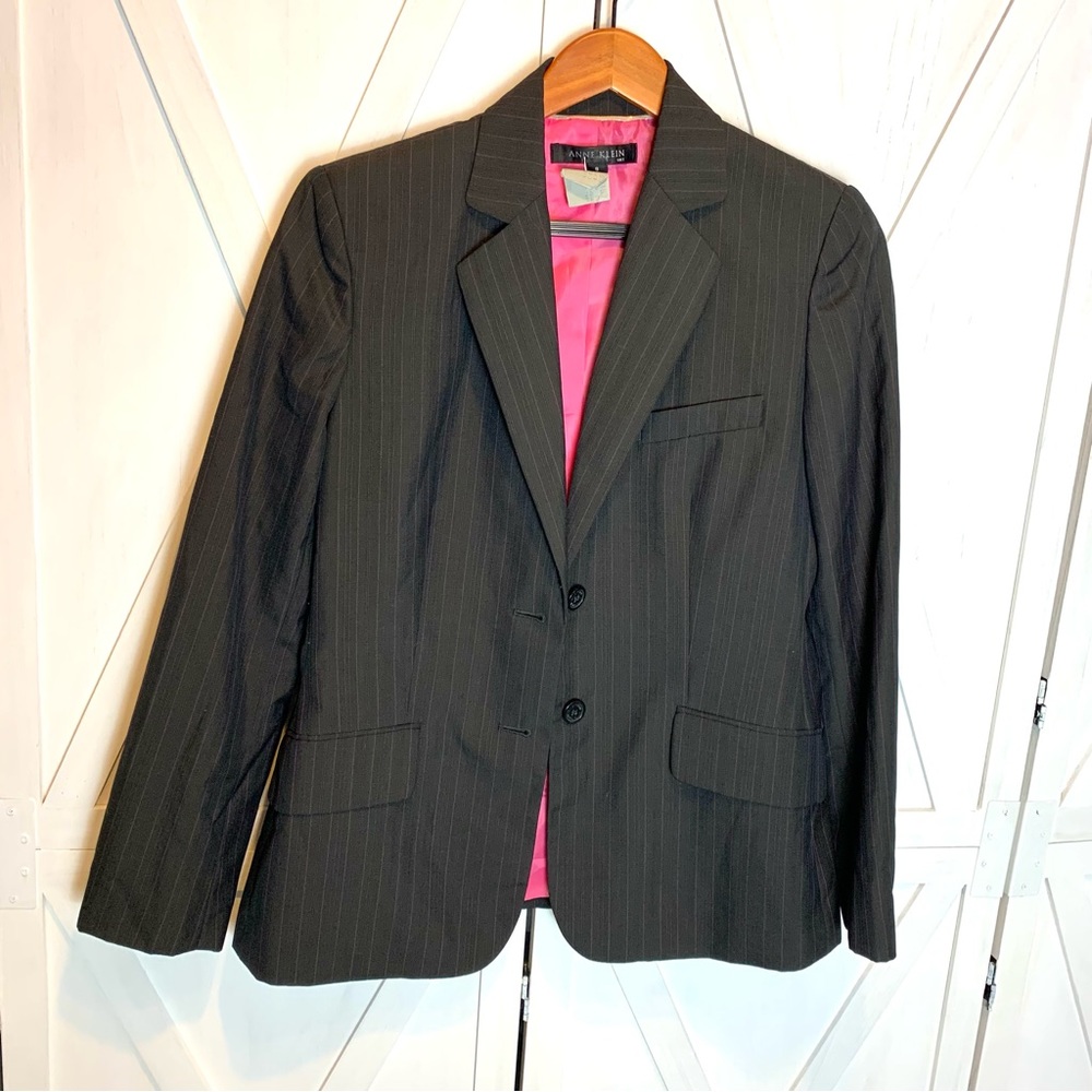 ❤️ Anne Klein Women's brown Pinstripe Two-Button suit Jacket blazer sz 12